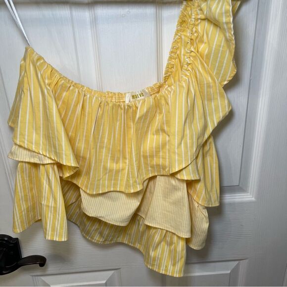 NWT Anthropologie Maeve Ruffled One-Shoulder Yellow Ruffled Top - Picture 3 of 12